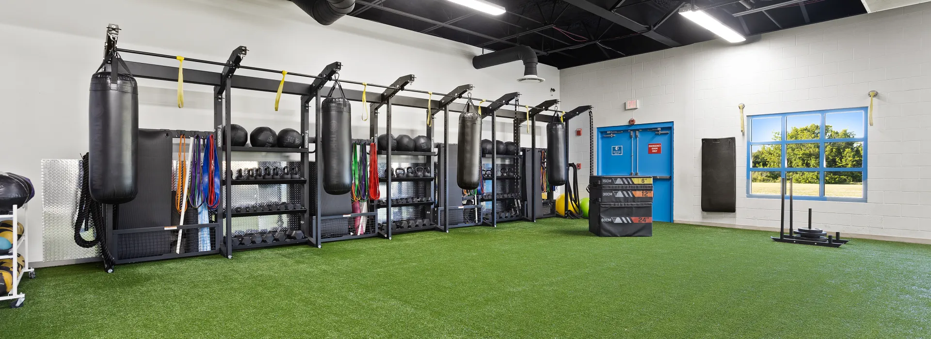Power Rack Systems, Punching Bags, and Turf Area
